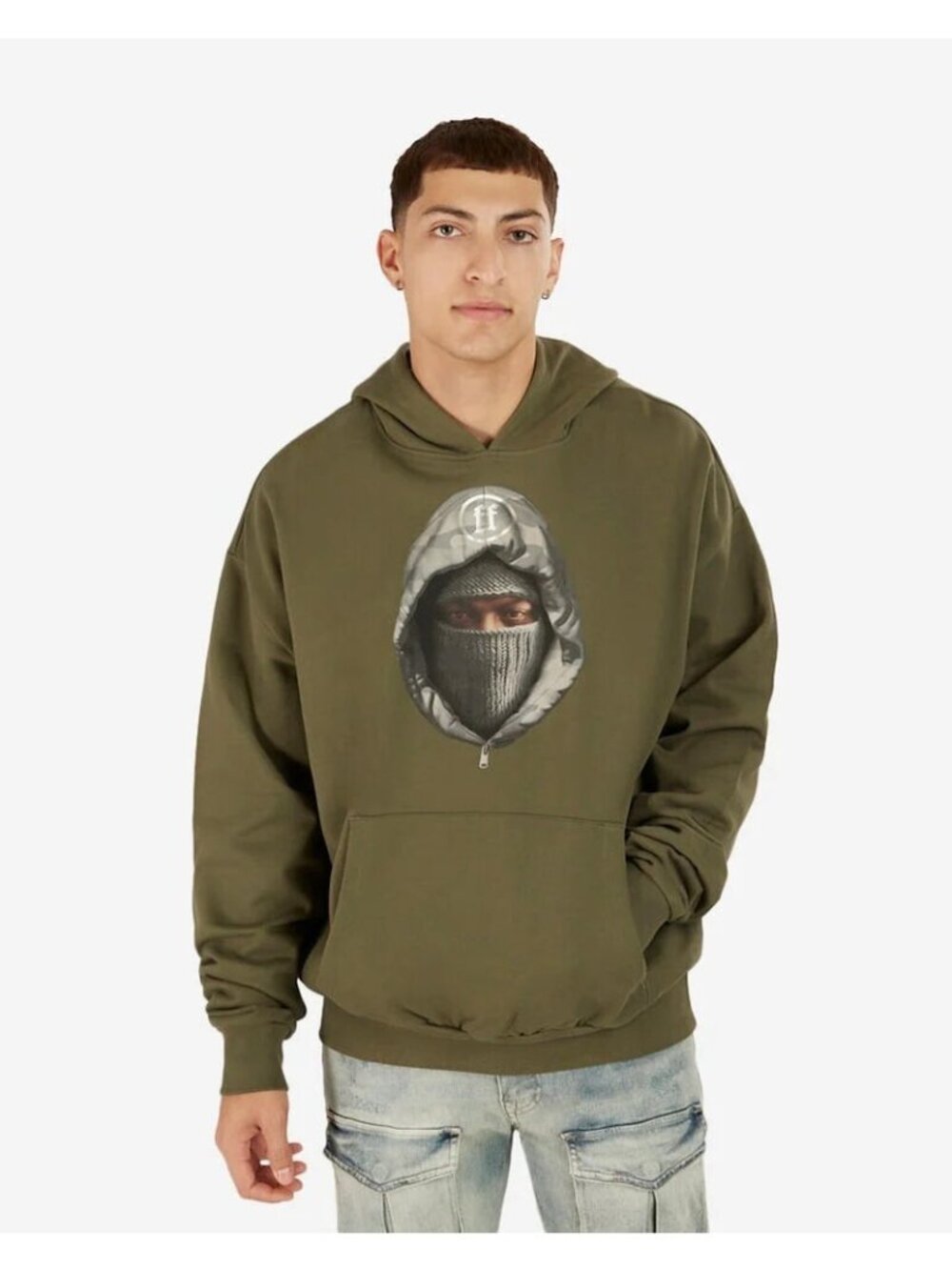 NWT Forgotten Faces Camouflage Hoodie Logo on Chest Olive Size Medium